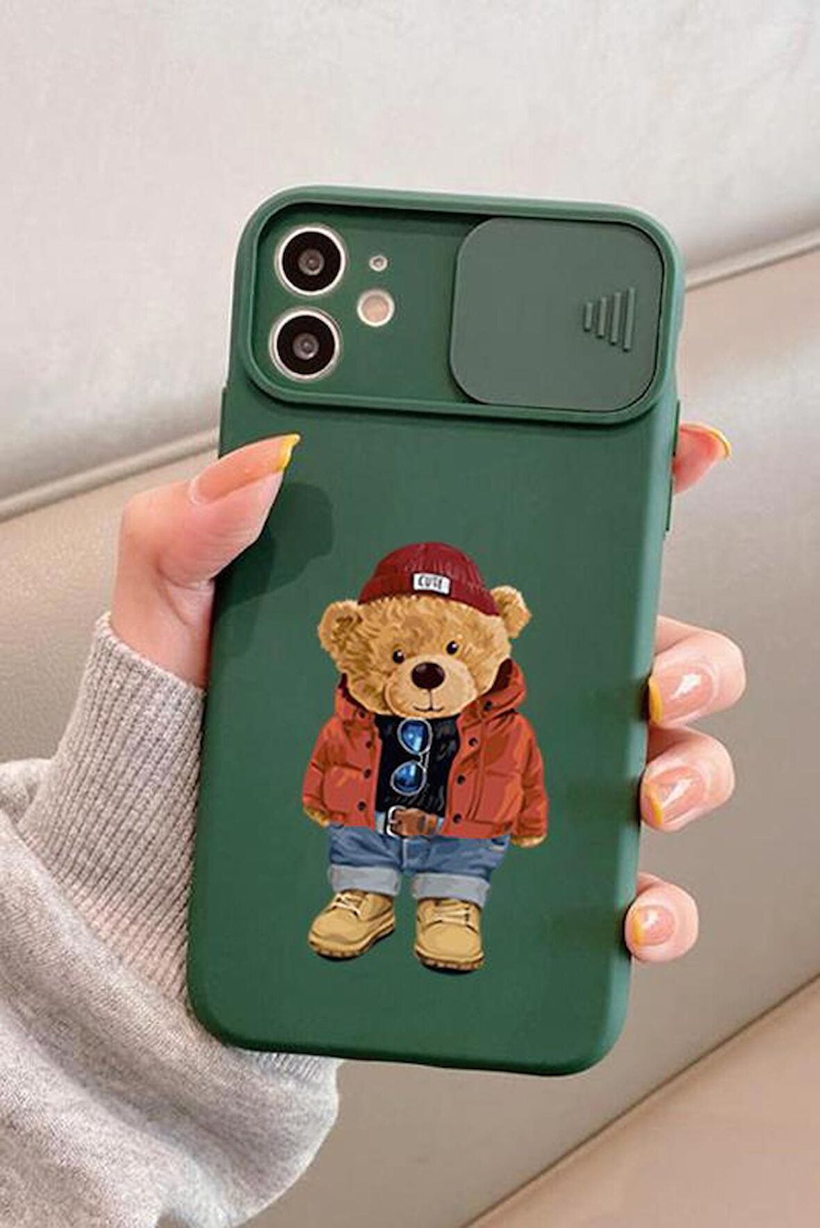 Slider Koruma Kapaklı iPhone 11  Teddy Bear Desenli Telefon Kılıfı