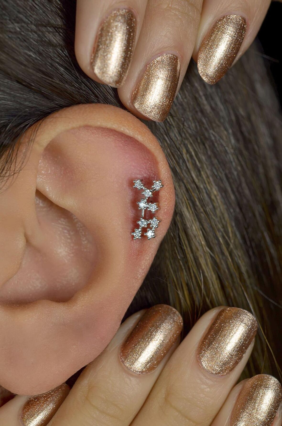 Yay Burcu Küpe Takımyıldızı Yıldızlı Piercing Helix Gümüş Renk