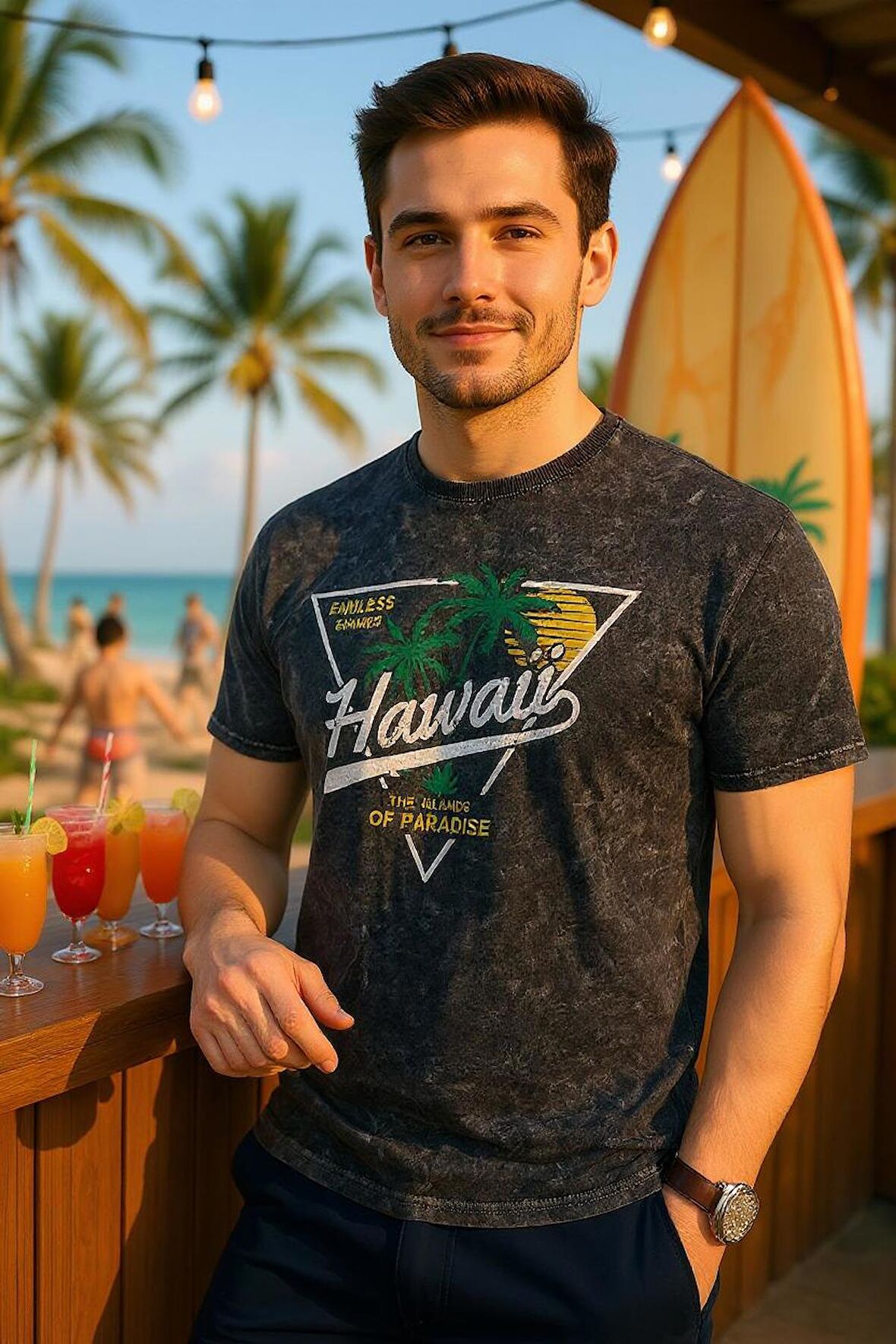 Erkek  Fit Kesim Dijital Baskılı Pamuklu T-shirt