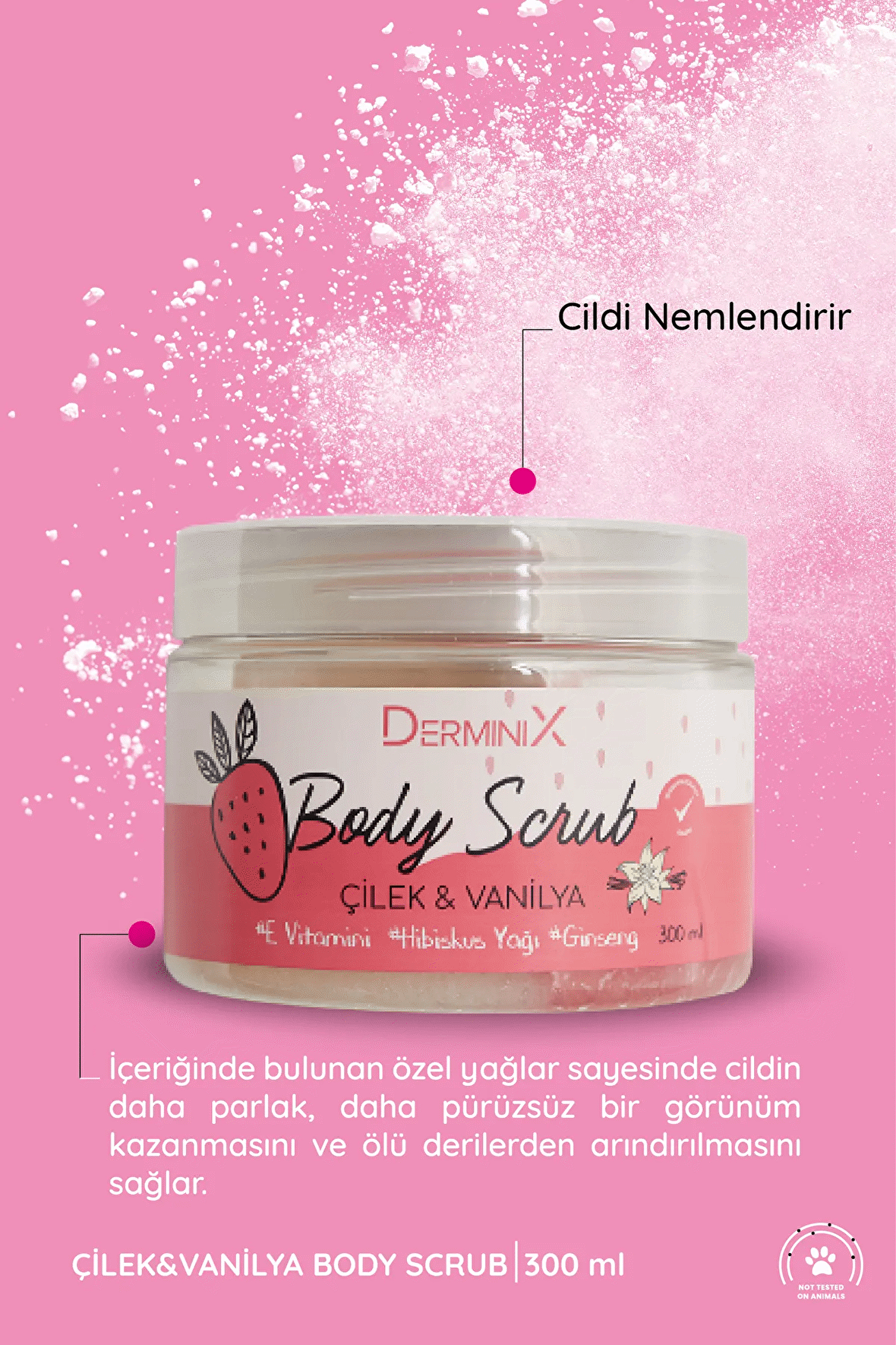 Derminix Vücut Peelingi Body Scrub Çilek Vanilya 300 ml