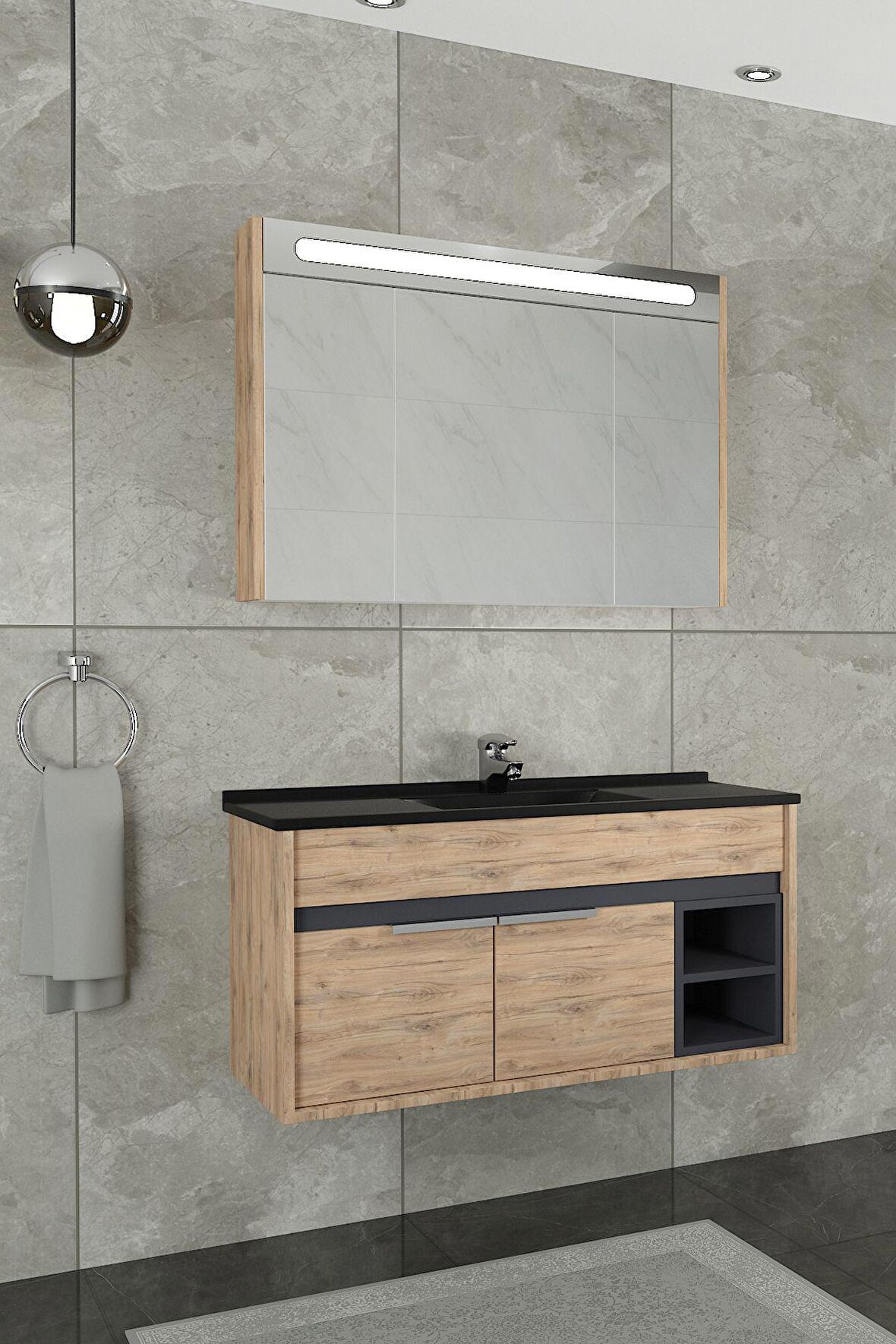 NAPOLİ 100 CM SİYAH LAVABOLU BANYO DOLABI DORADO/ANTRASİT - BOY DOLAP HARİÇ 