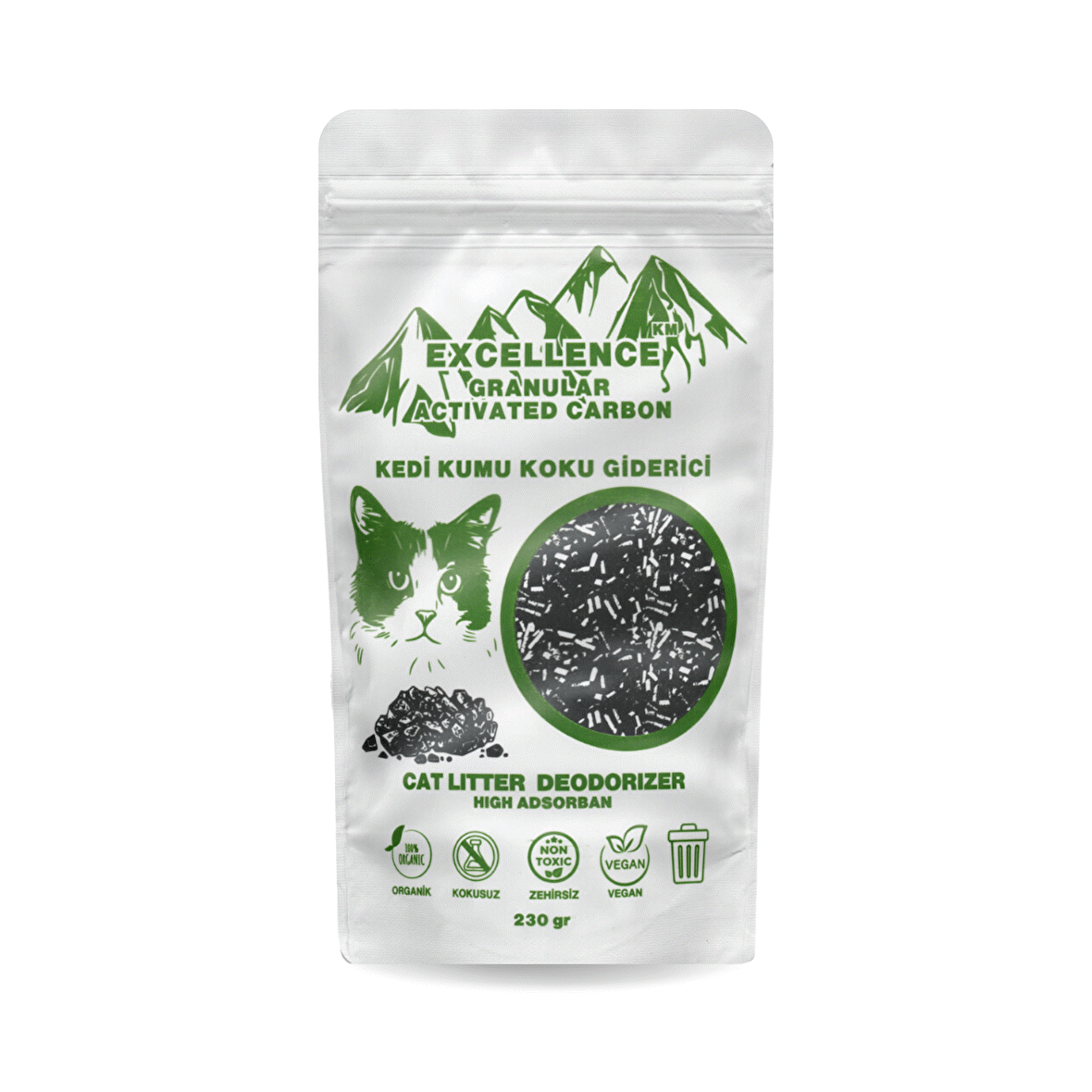 DOĞSEK Kedi Kumu Koku Giderici Excellence KM Granular Activated Carbon 230 gr Kömür Bazlı Granül Aktif Karbon