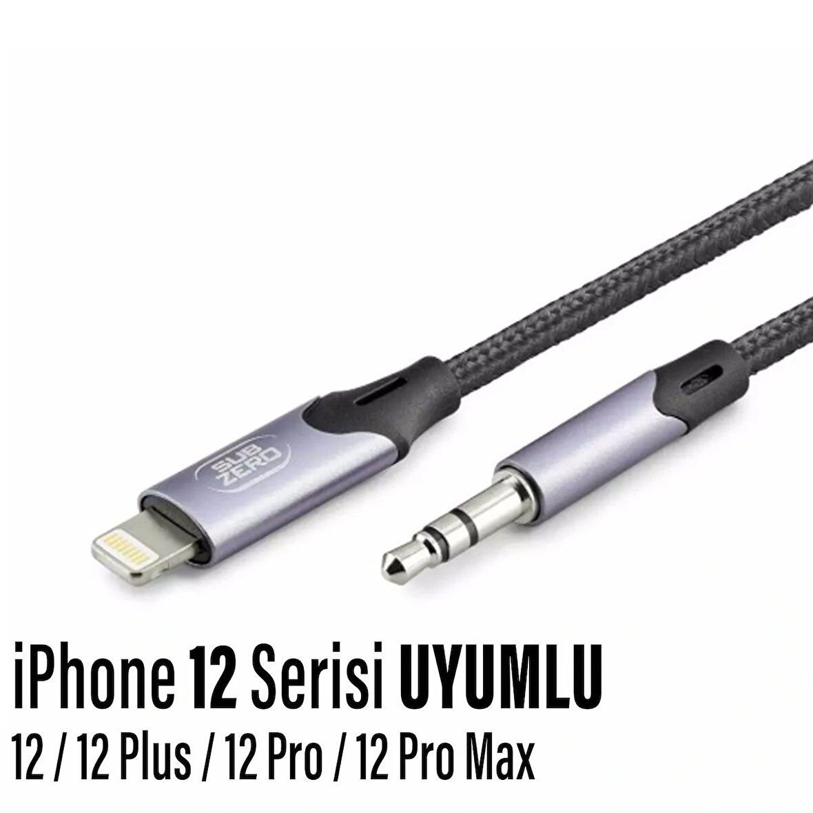 iPhone 12-PLUS-PRO-PRO MAX Uyumlu Metal Başlık AUX Ses Dönüştürücüsü Hasır Lightning Çevirici