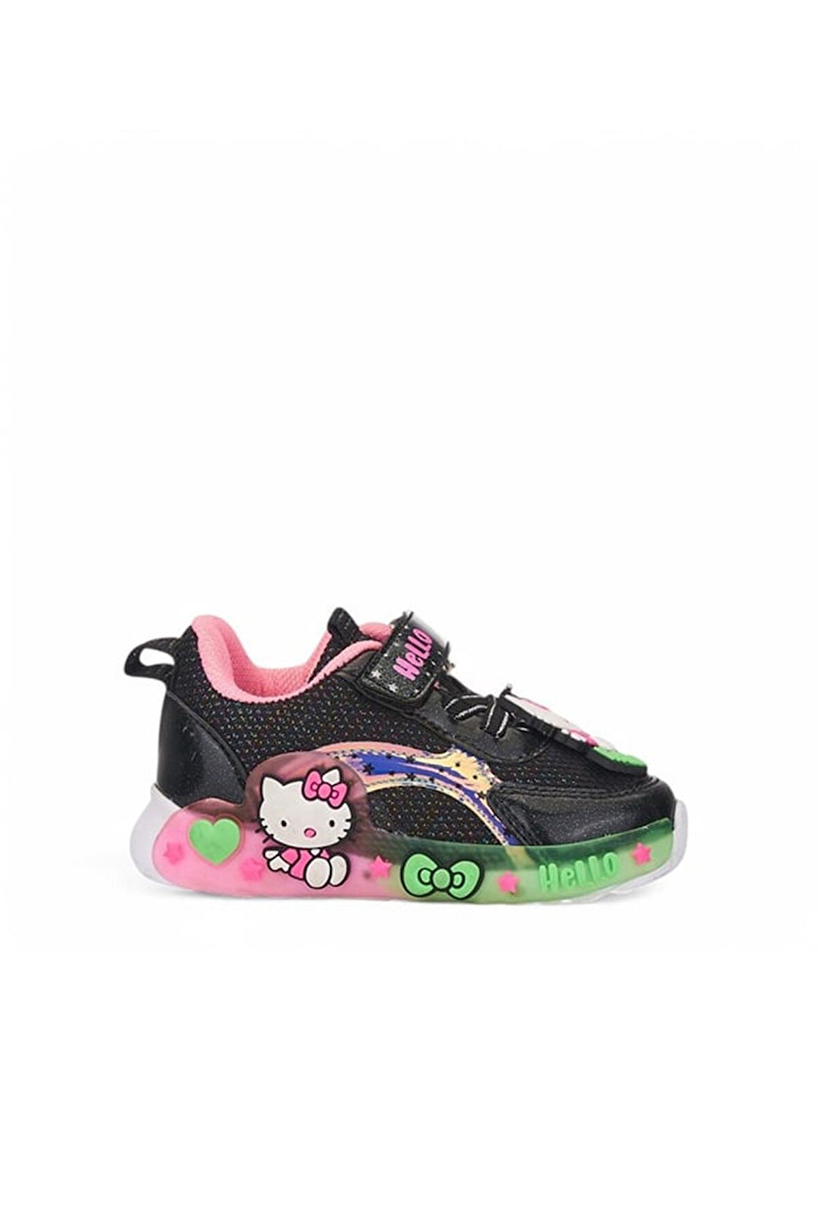 Günlük Kız Çocuk Spor Ayakkabı Hello Kitty Simli Süs Detay Işıklı Taban Lastik Bağcık Sneaker 120