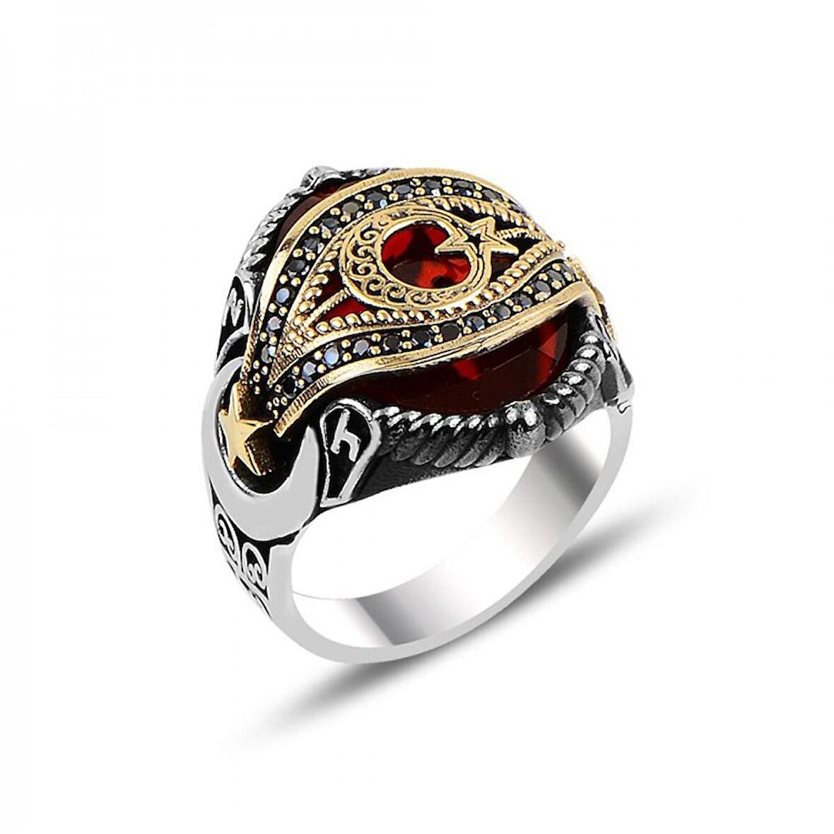 AY YILDIZ ZİRKON TAŞLI GÜMÜŞ ERKEK YÜZÜK