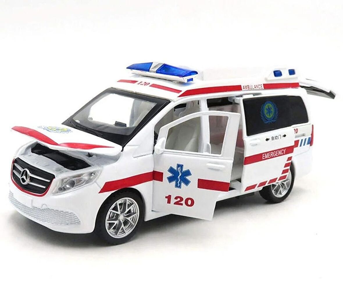 Işıklı, Sesli, Tüm Kapılar Açılabilir Çek Bırak Ambulans Çinko Döküm Malzeme 