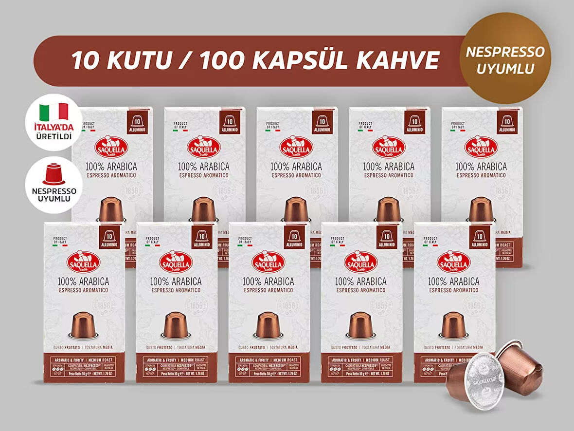 Saquella %100 Arabica Kapsül Kahve 100 Adet 10’lu Set