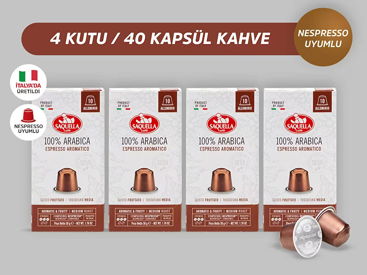 Saquella %100 Arabica Kapsül Kahve 40 Adet 4'lü Set
