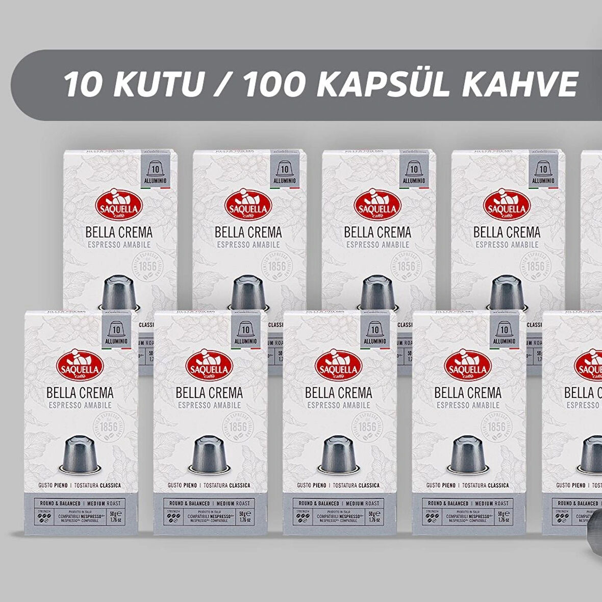 Saquella Bella Crema Kapsül Kahve 100 Adet 10’lu Set