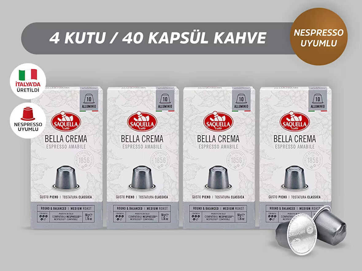 Saquella Bella Crema Kapsül Kahve 40 Adet 4'lü Set
