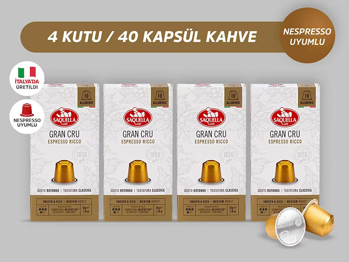 Saquella Grand Cru Kapsül Kahve 40 Adet 4'lü Set