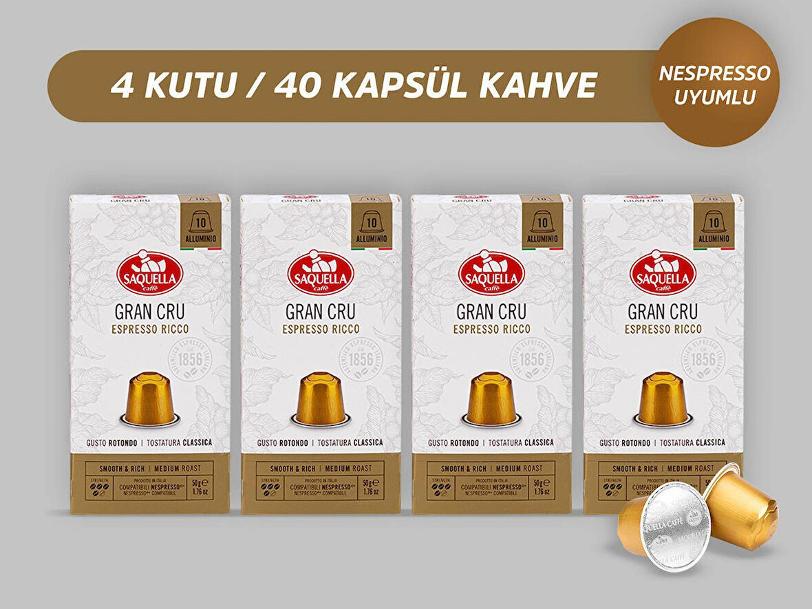 Saquella Grand Cru Kapsül Kahve 40 Adet 4'lü Set