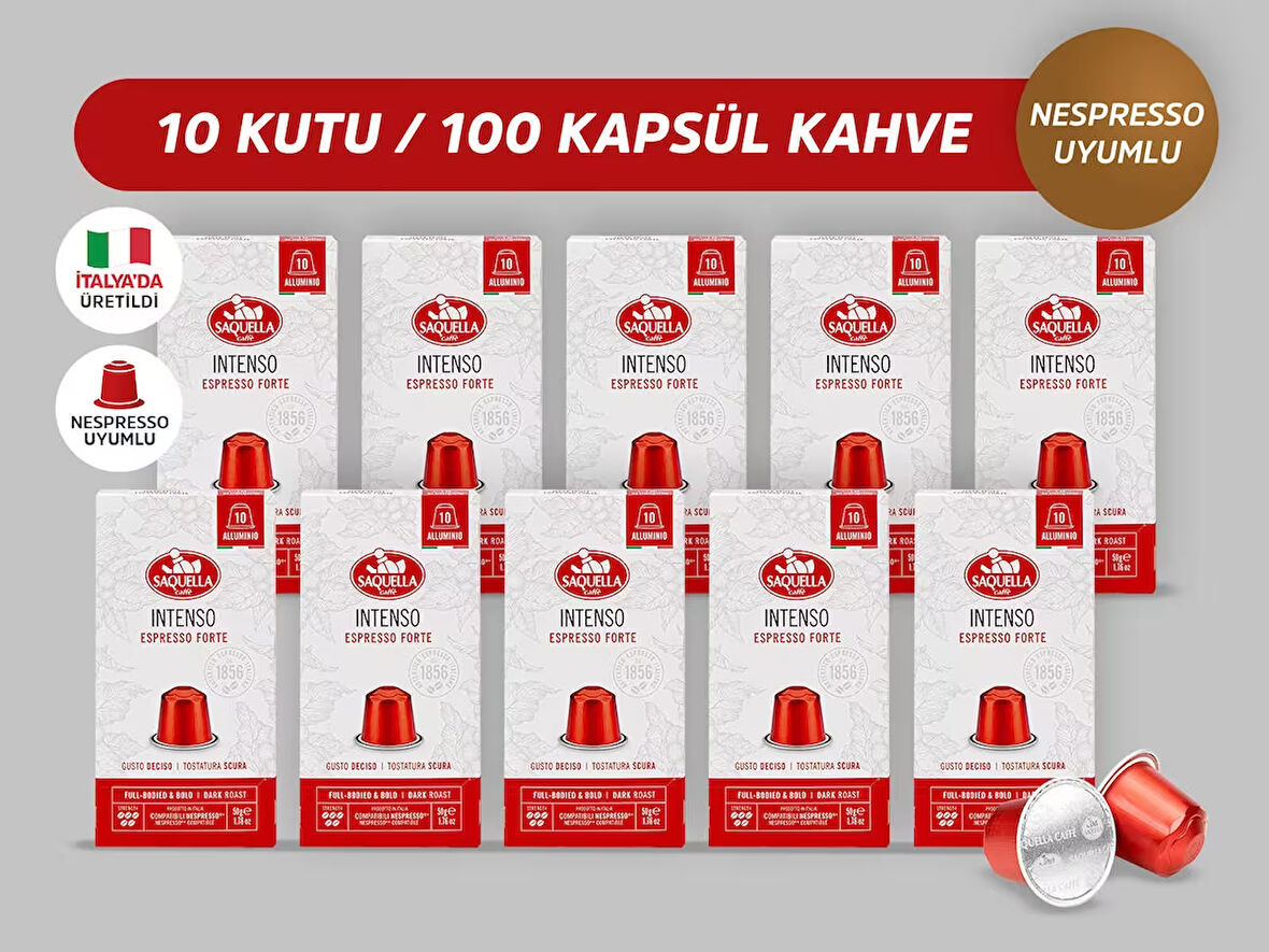 Saquella Intenso Kapsül Kahve 100 Adet 10’lu Set