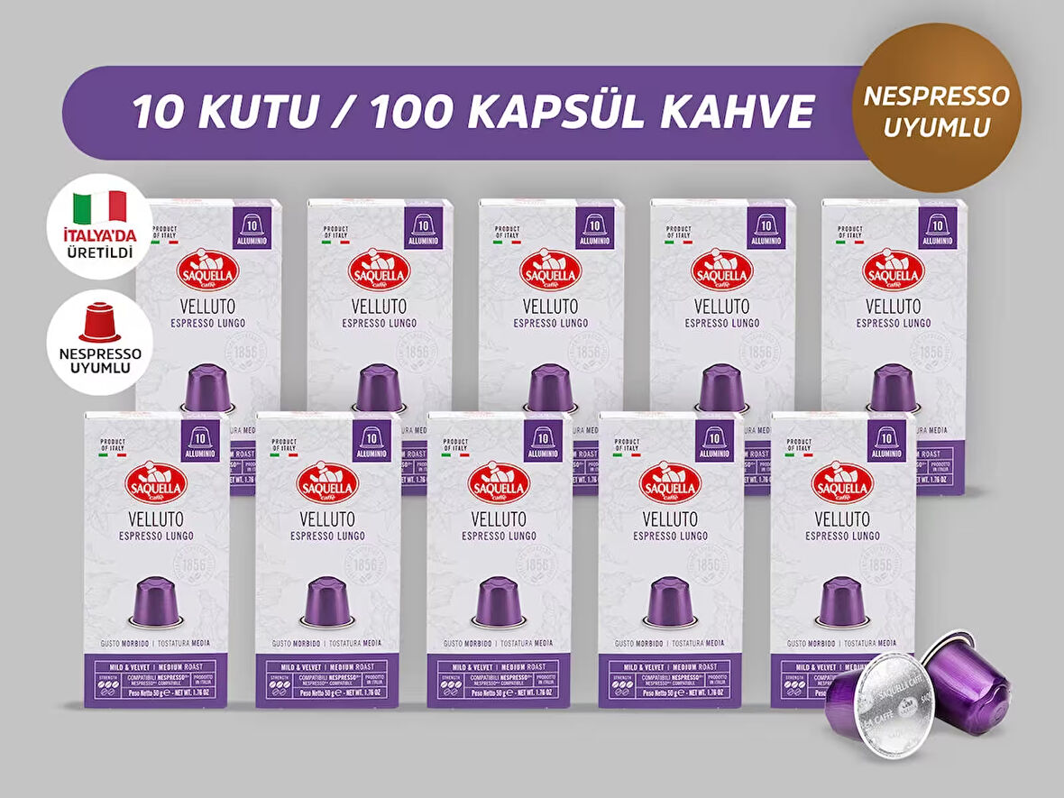 Saquella Velluto Kapsül Kahve 100 Adet 10’lu Set