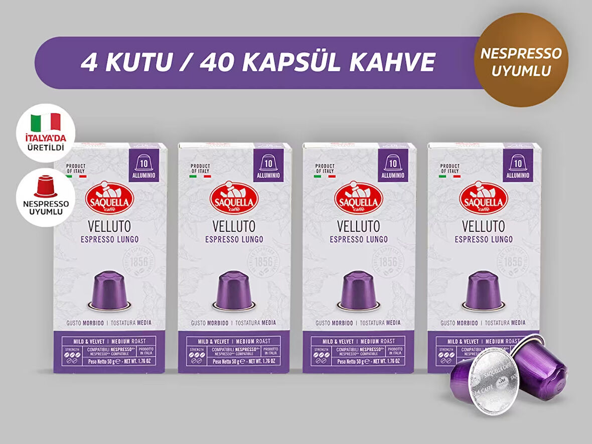 Saquella Velluto Kapsül Kahve 40 Adet 4'lü Set