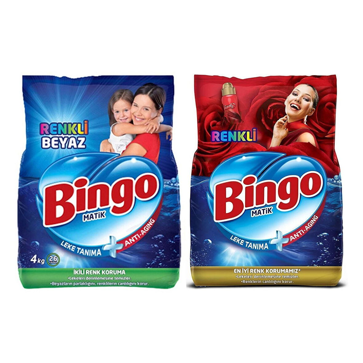 Bingo Matik Renkli Beyaz 4 kg + Renkli 4 kg Toz Çamaşır Deterjanı 2 li Set