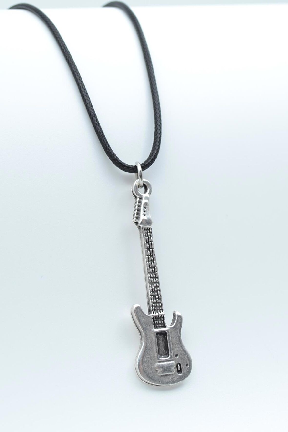 Elektro Gitar Kolye Deri İp Kolye Gümüş Kaplama Erkek Kadın Kolye