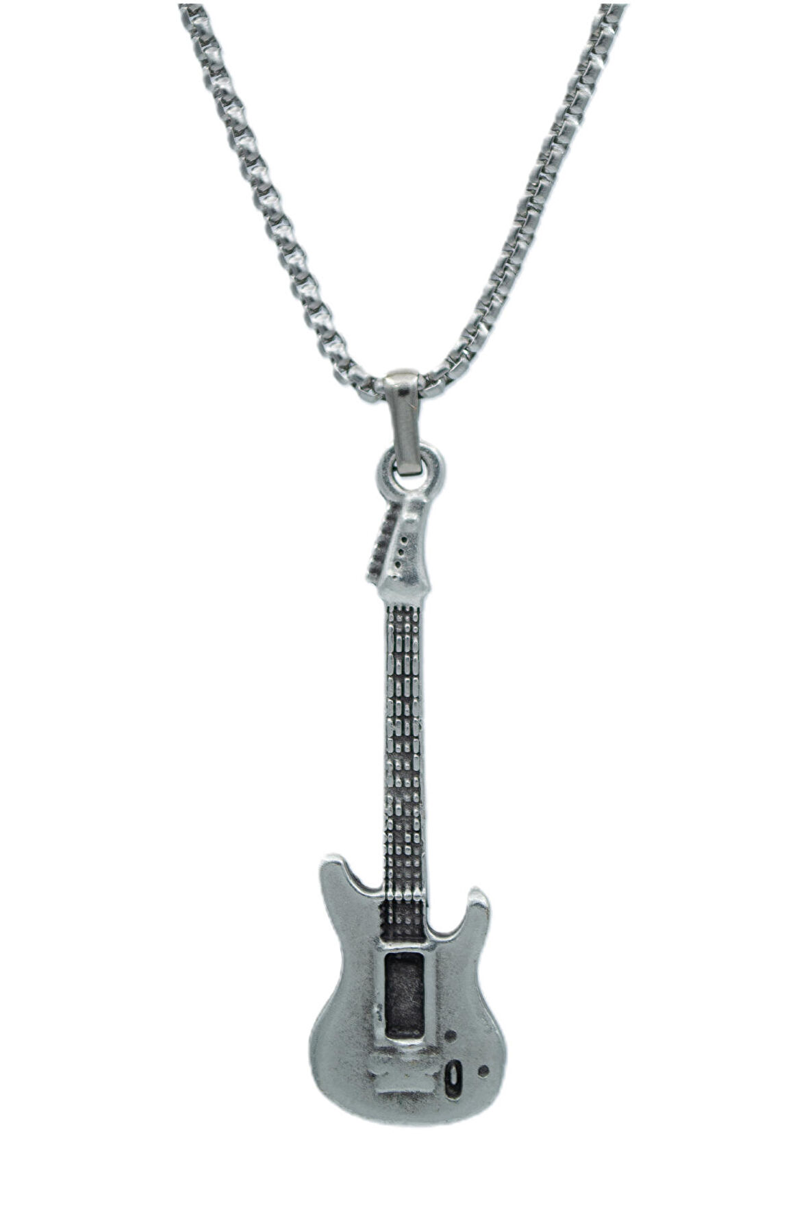 Elektro Gitar Örme Zincir Kolye - Gümüş Kaplama - Erkek Kadın Kolye - No:1446