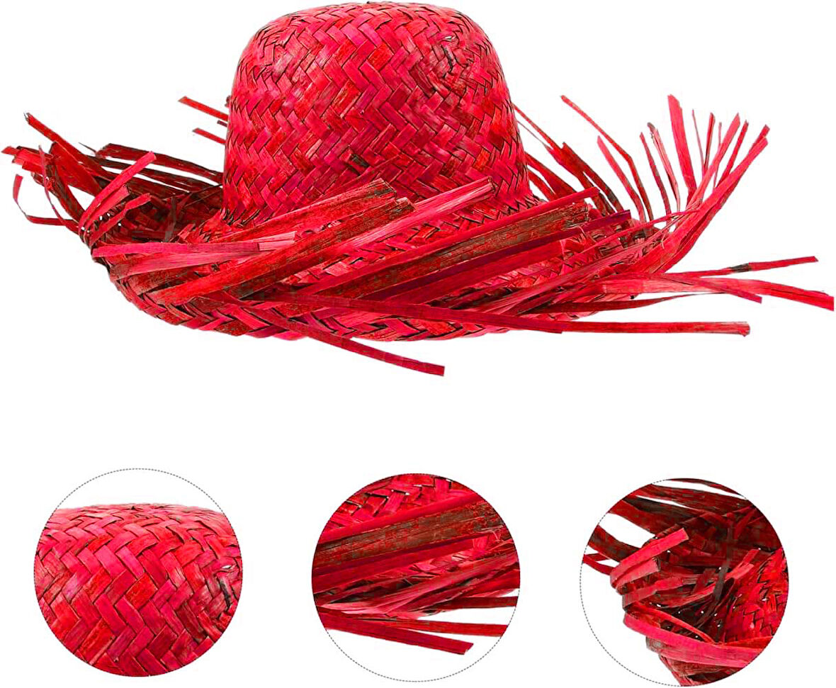 samur parti parti aksesuar & kostüm Tropikal Parti Kırmızı Hasır Hawaii Şapkası 13x36 cm