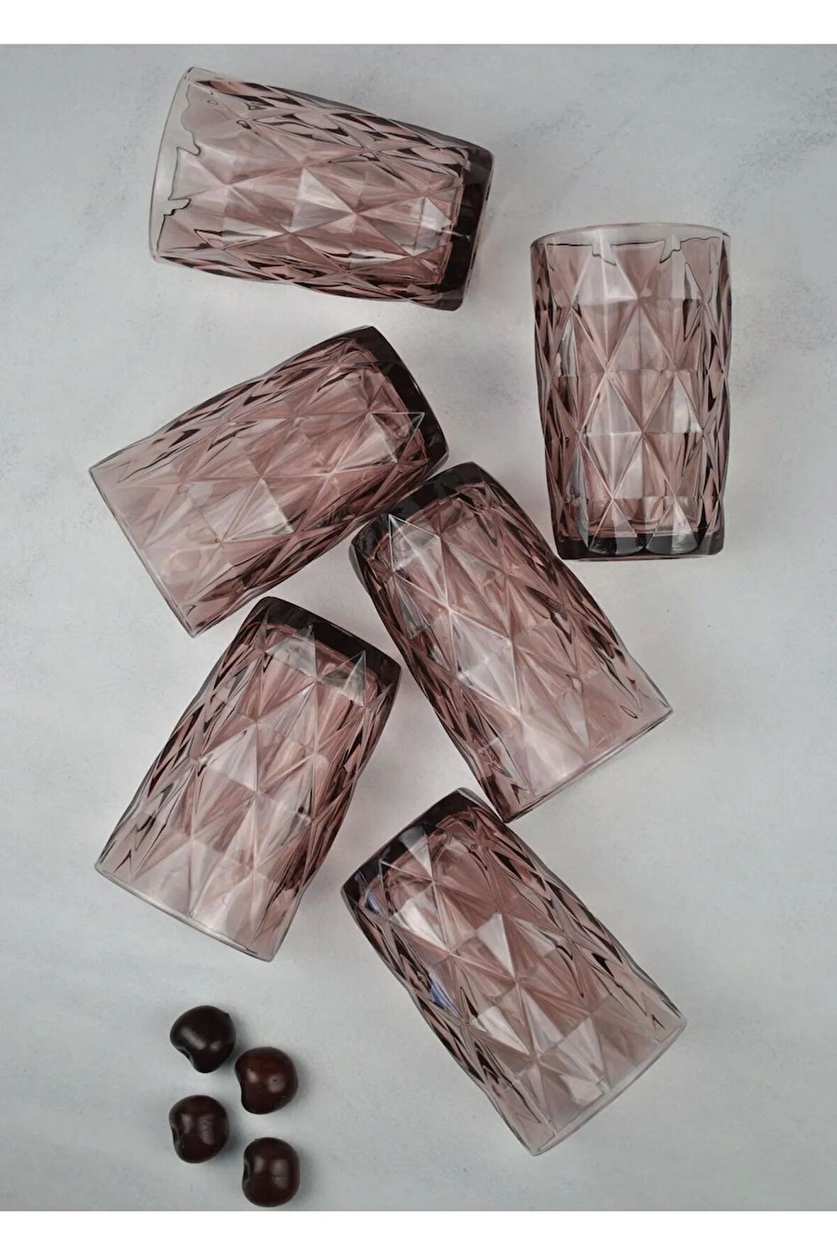 6'lı Kristal Cam Meşrubat Bardağı Su Bardak Uzun Cherry-400 ml