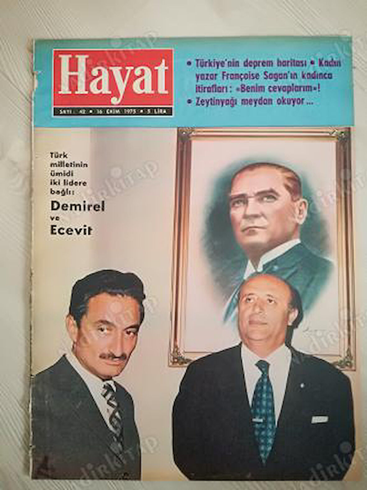 HAYAT DERGİSİ-16 EKİM1975 SAYI:42-64 SAYFA EKSİKSİZ/1975 SEÇİMLERİ,ORTA SAYFADA TÜRKİYE DEPREM HARİTASI