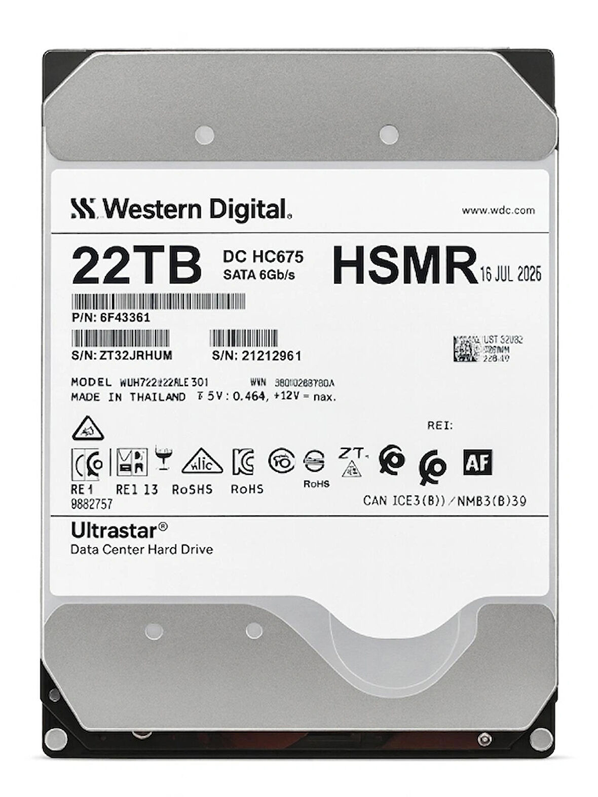 WESTERN DİGİTAL Ultrastar DC HC675 22TB 7200rpm 256MB 6G Sata 3.5" Harddisk 0F48261 WXH722422ALE601