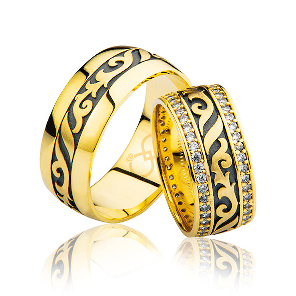 Desenli Taşlı Altın Alyans 1203-2