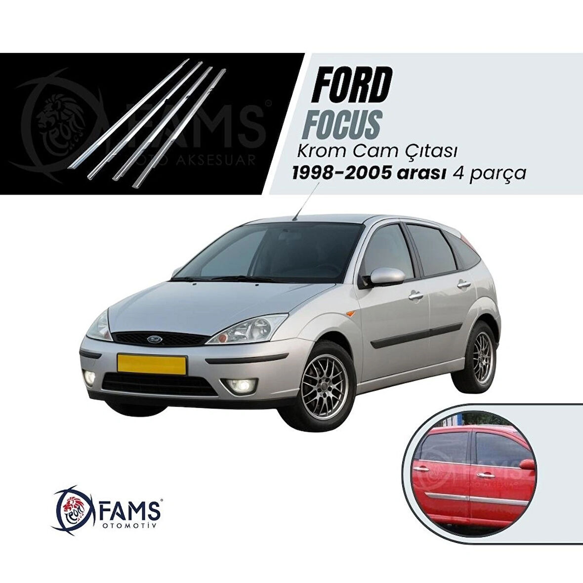 Ford Focus 1 Krom Cam Çıtası 4 Prç. 1998-2005 P.çelik