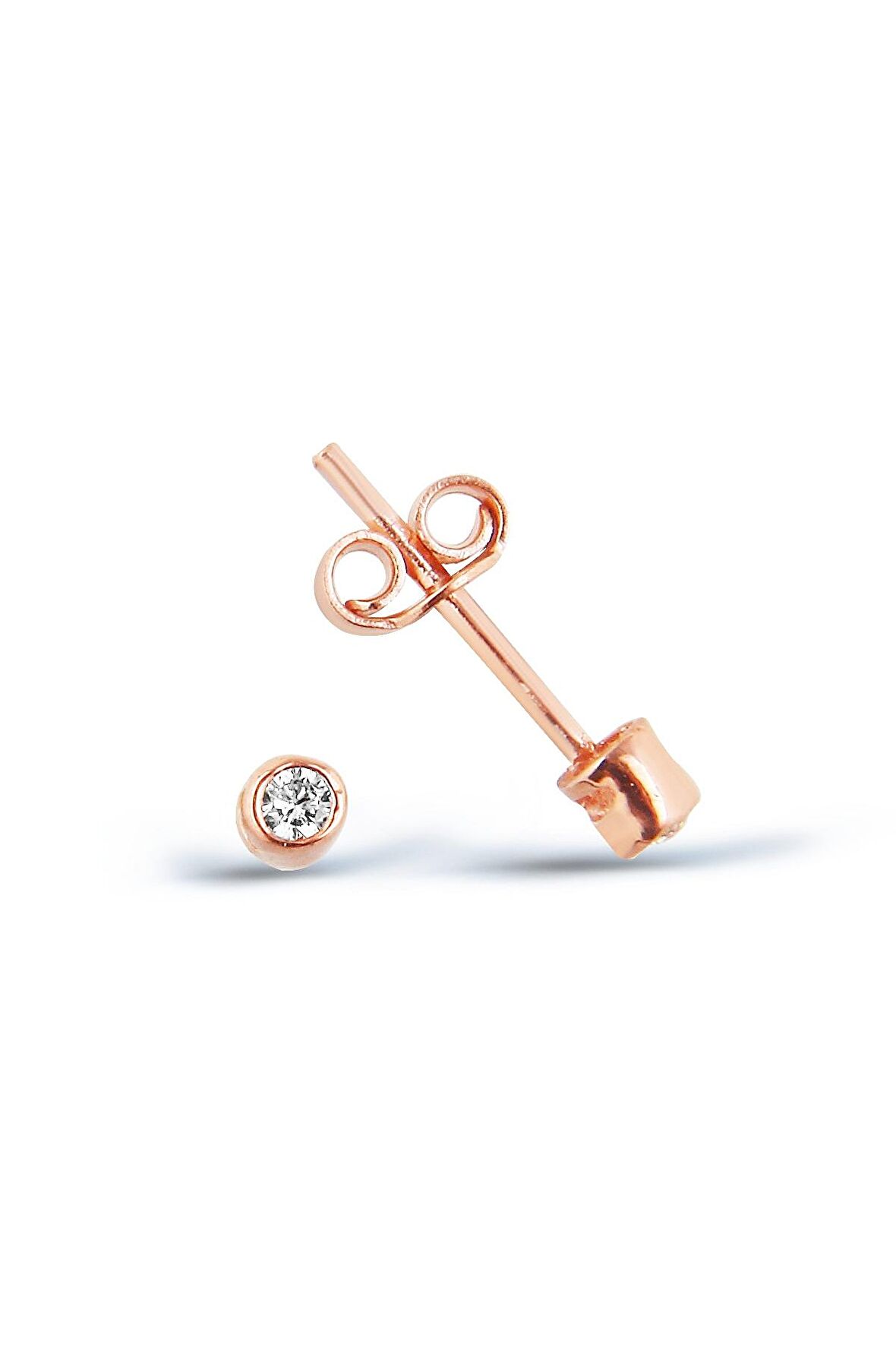 925 Ayar Gümüş Rose Mini Zirkon Tektaş Küpe - K037601