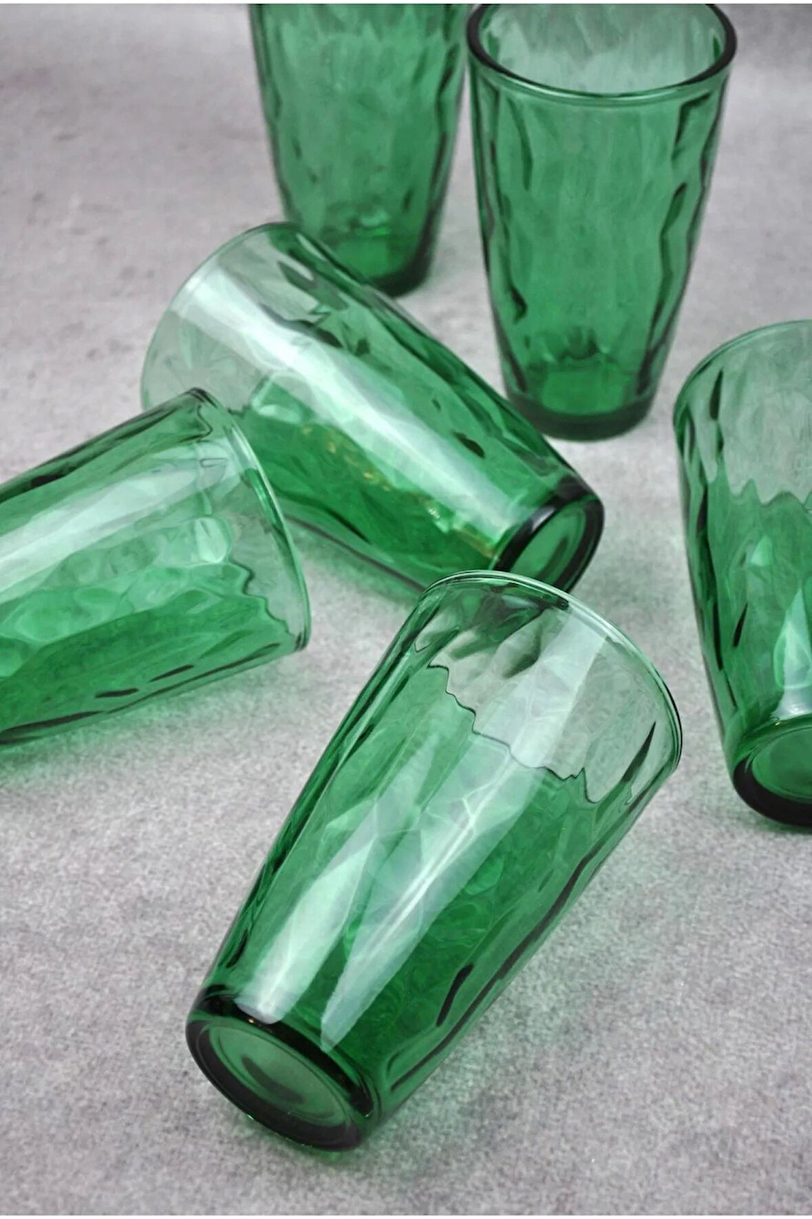 6'lı Kristal Cam Uzun Meşrubat Bardağı Yeşil Bardak 440 Ml