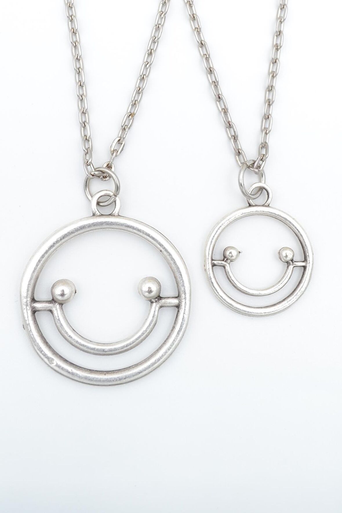 2'li Gülen Surat - Smile Erkek Kadın Kolye Seti 925 Ayar Gümüş Kaplama