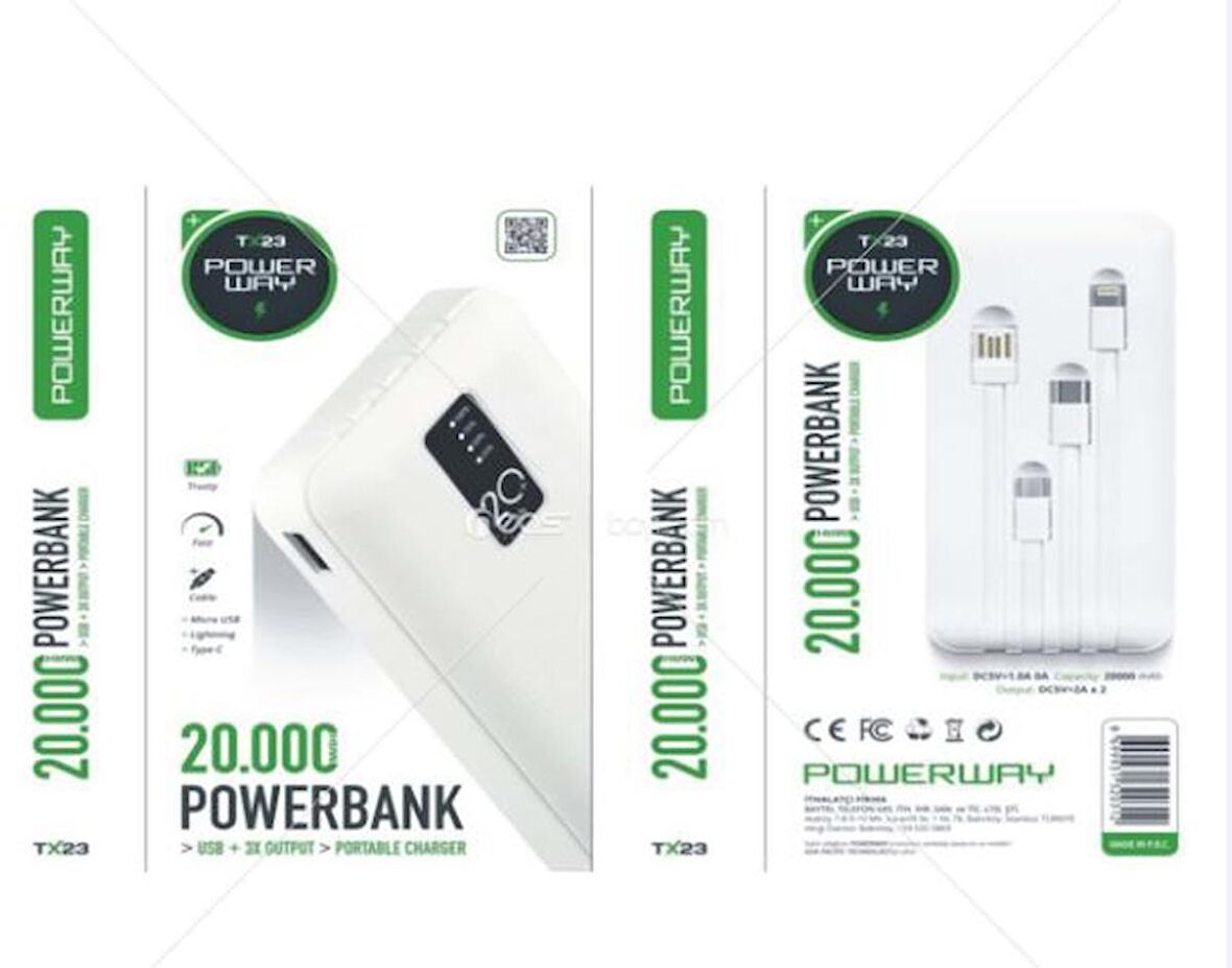 Powerway TX23 20000 mAh Hızlı Şarj Powerbank