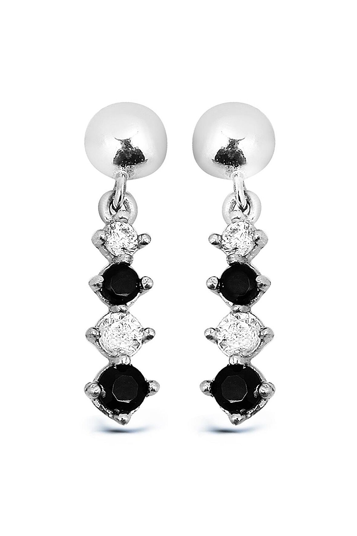 Siyah Beyaz Taşlı Işıltılı 925 Ayar Gümüş Küpe - K050101