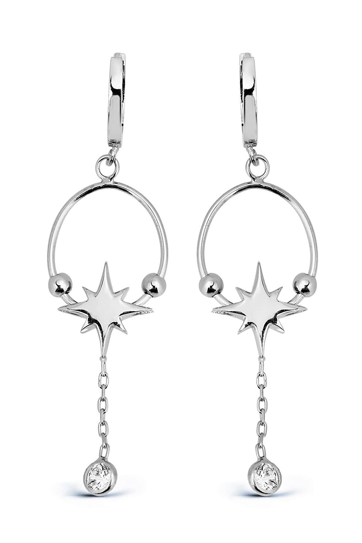 Kuzey Yıldızı Motifli 925 Ayar Gümüş Tasarım Küpe - K051901