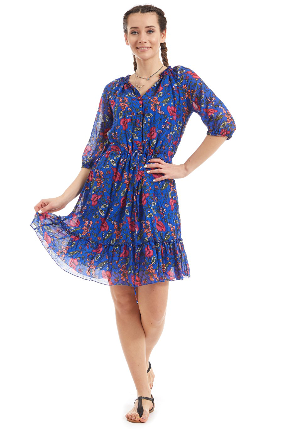 Şile Bezi Gelincik Saks Vual Elbise