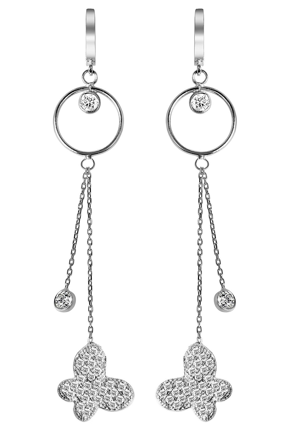 Kelebek Motifli 925 Ayar Gümüş Sallantılı Küpe - K059801