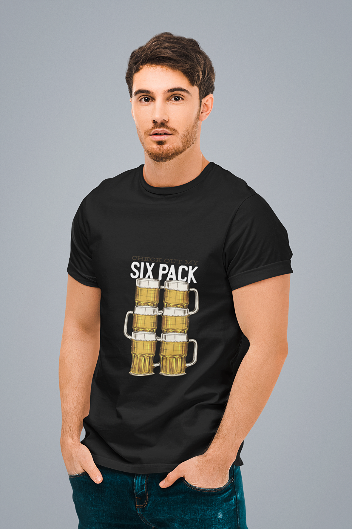 ErTaPassage Erkek Siyah Altı Bira Baskılı Oversize T-Shirt T8235314
