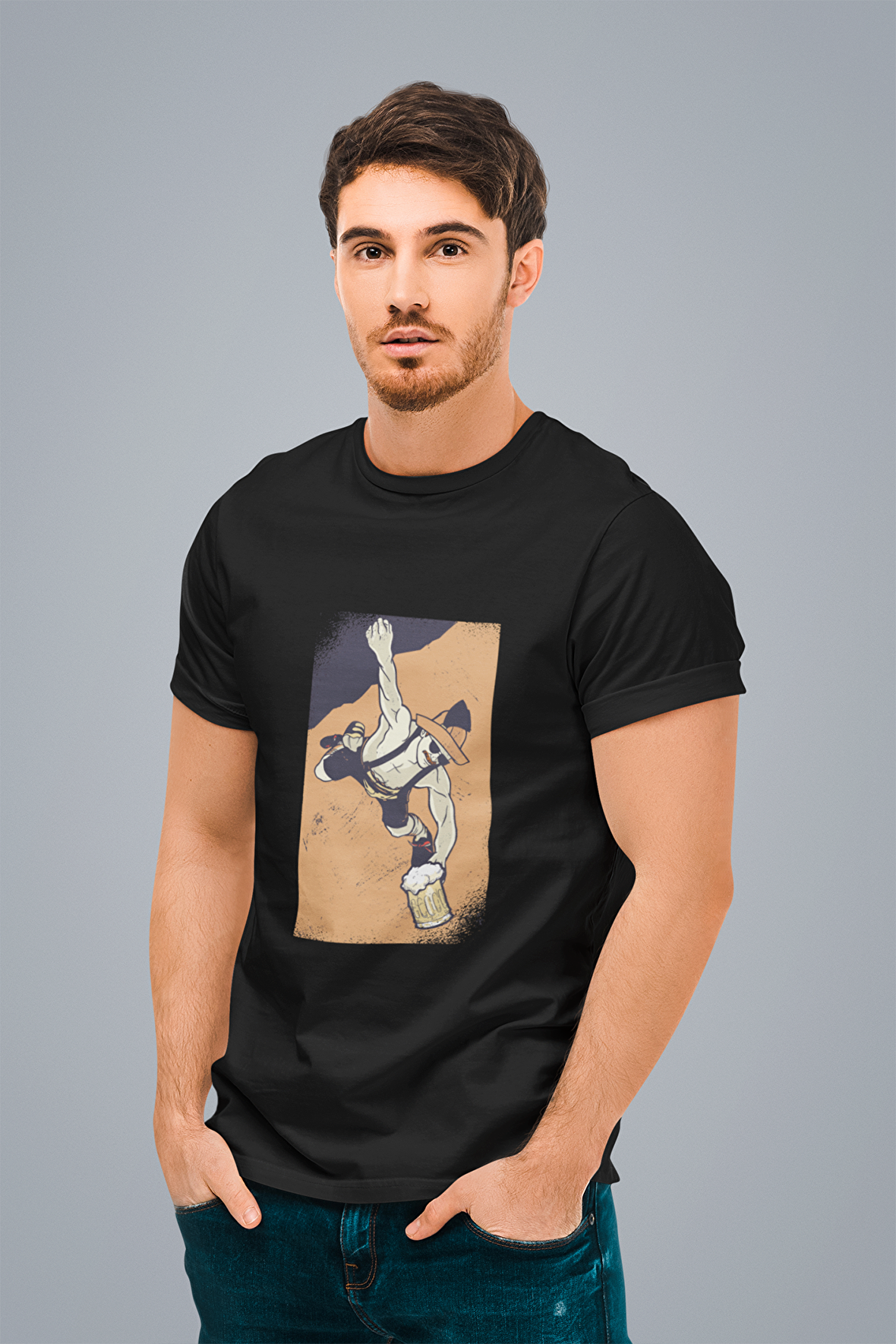 ErTaPassage Erkek Siyah Bavyera Baskılı Oversize T-Shirt T81049