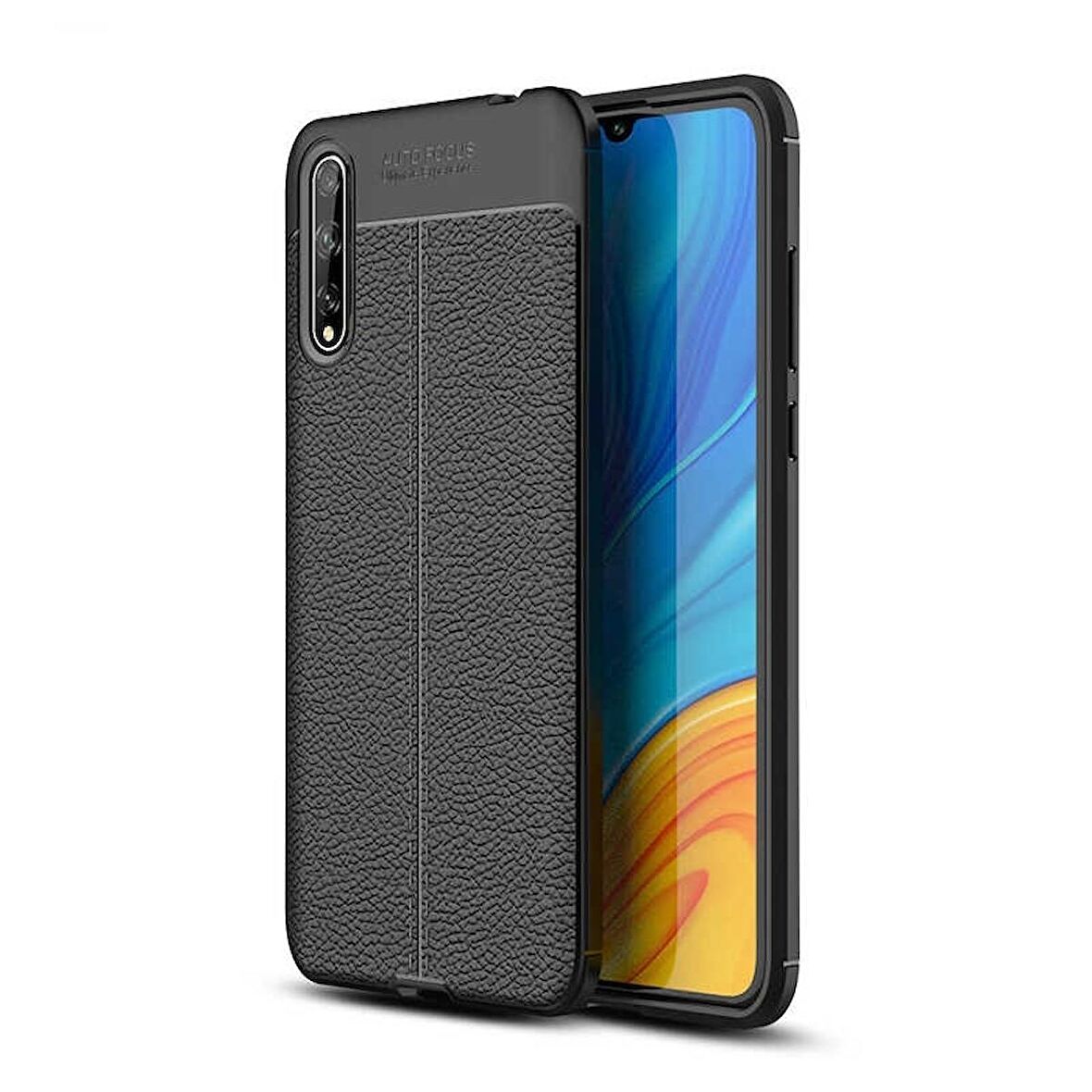 Smcase Huawei Y8p Kılıf Deri Dokulu Silikon  Nano Ekran Koruyucu