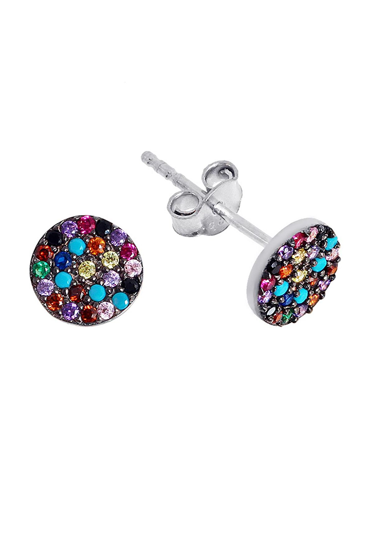 Daire Motifli Renkli Taşlı 925 Ayar Gümüş Küpe - K075001