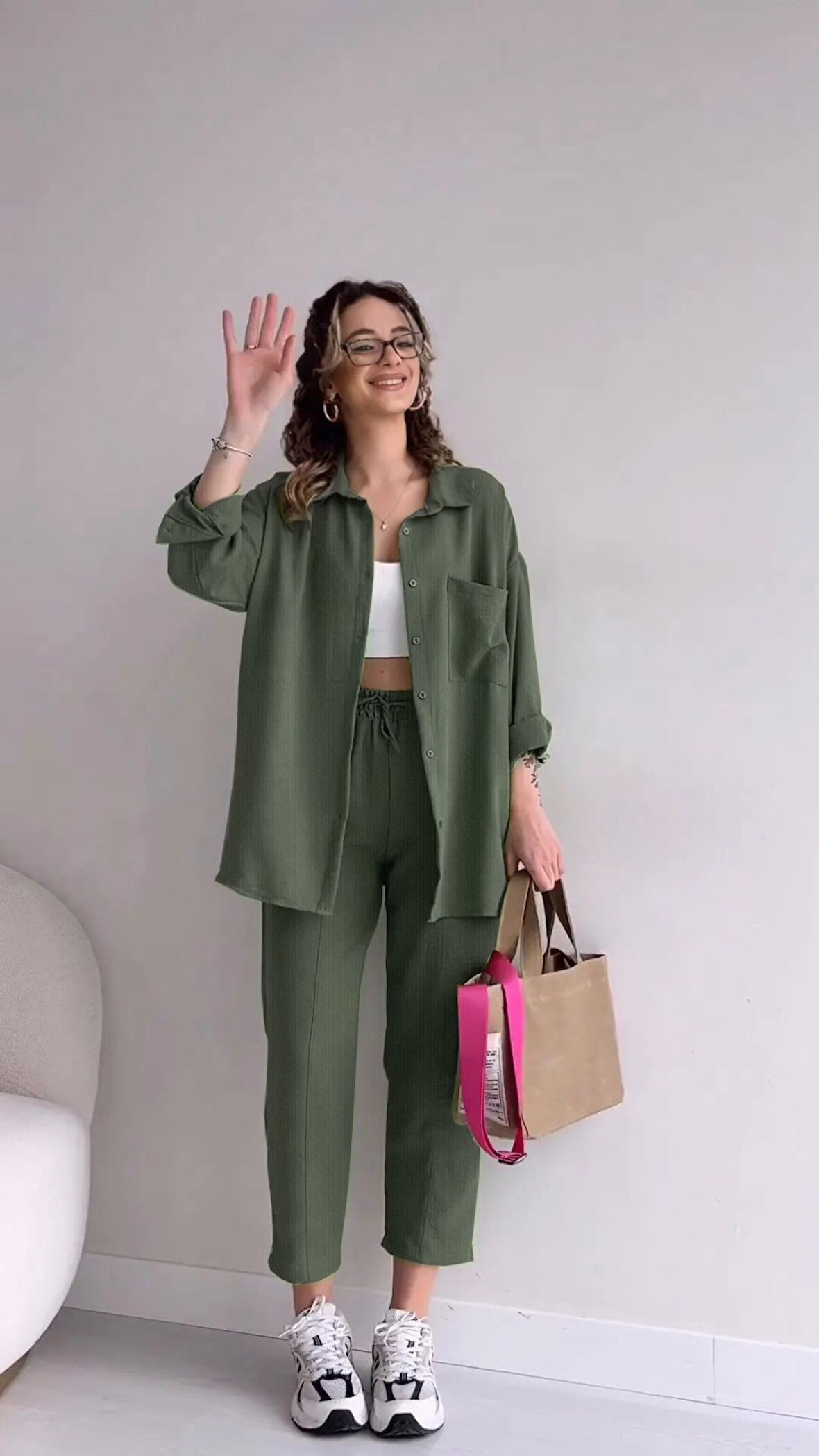 Barbora Keten Günlük İkili Takım Elbise Pantolon Gömlek Ln21haki14