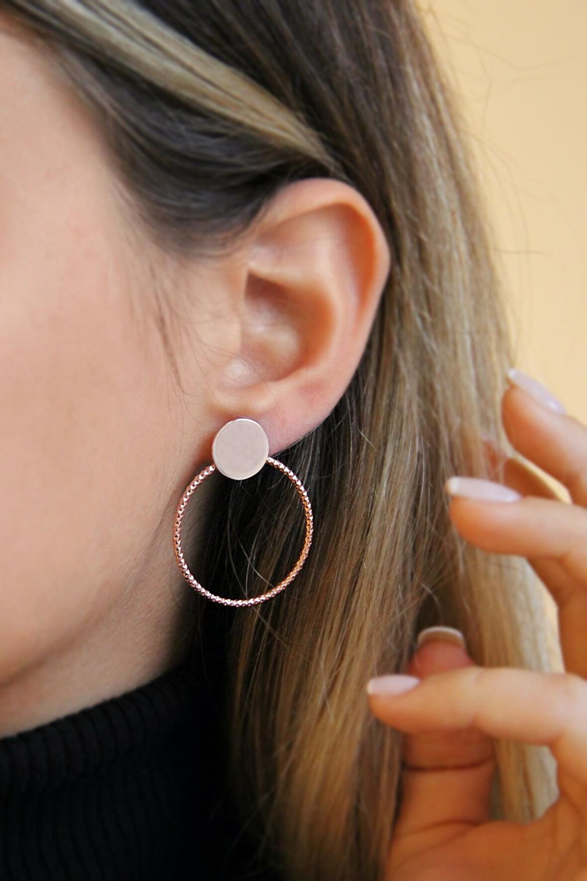 Burma Halkalı 925 Ayar Gümüş Tasarım Rose Küpe - K092901