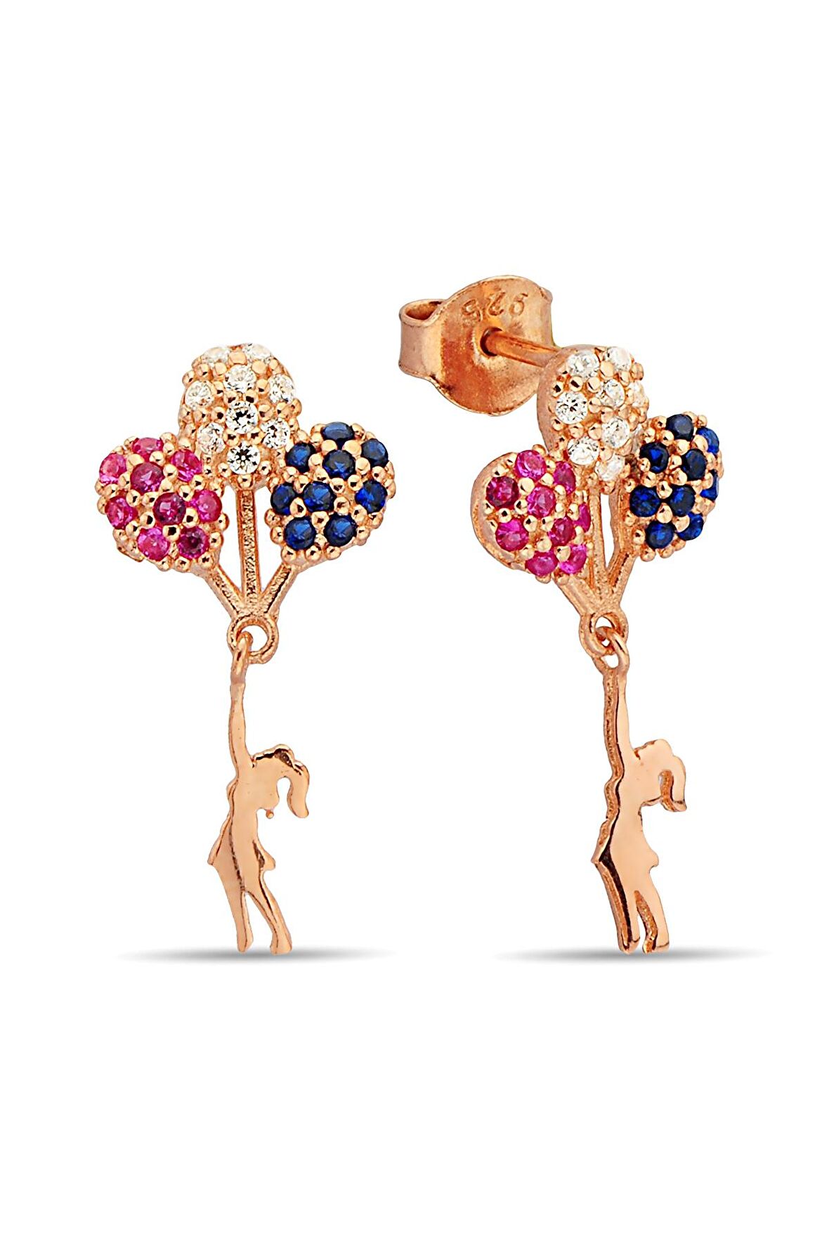 925 Ayar Gümüş Rose Balonlu Kız Küpe - K094701