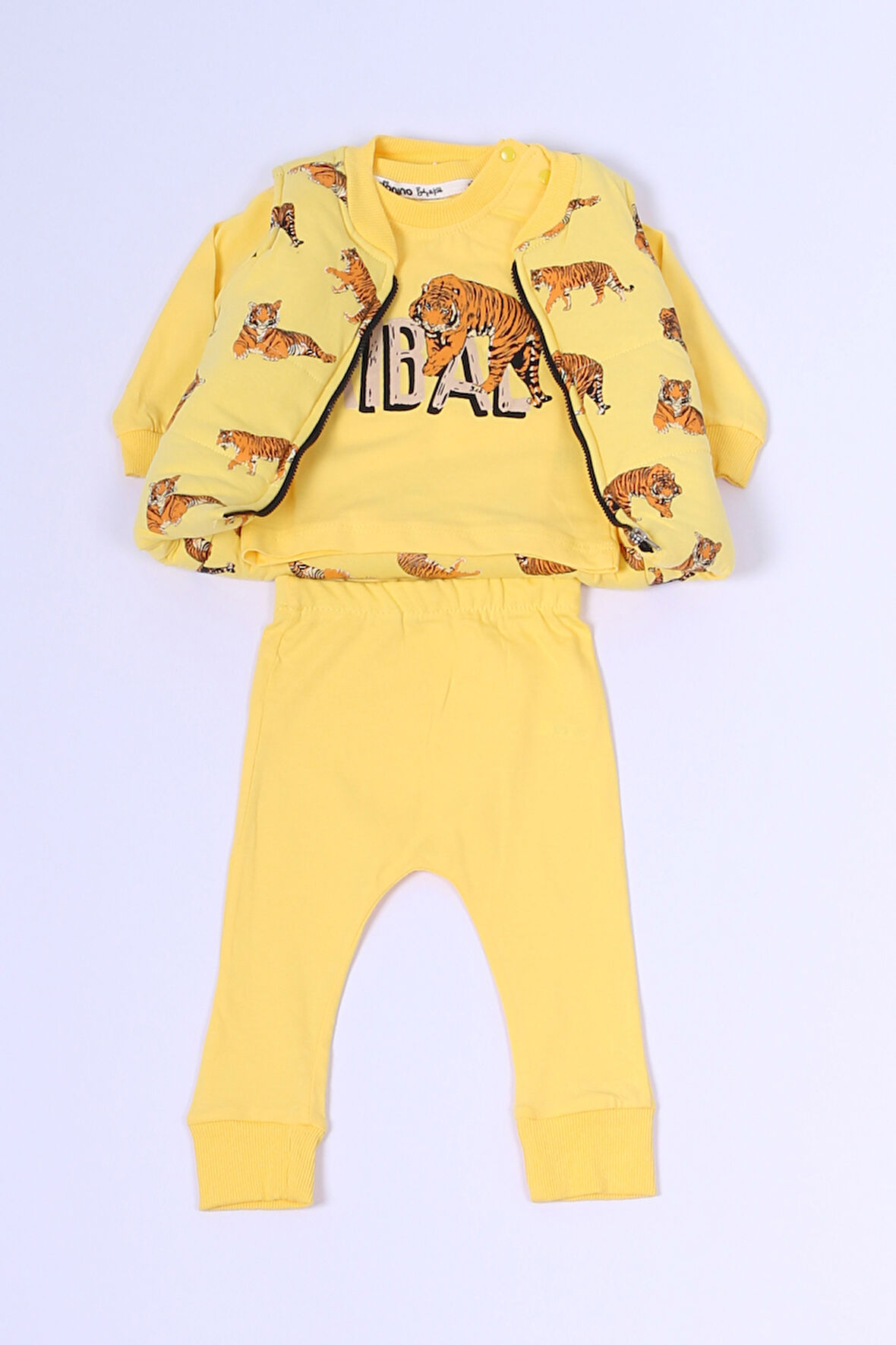 ERKEK BEBEK 3`LÜ TAKIM 3 İPLİK YELEKLİ KAPLAN BASKILI FERMUARLI C57