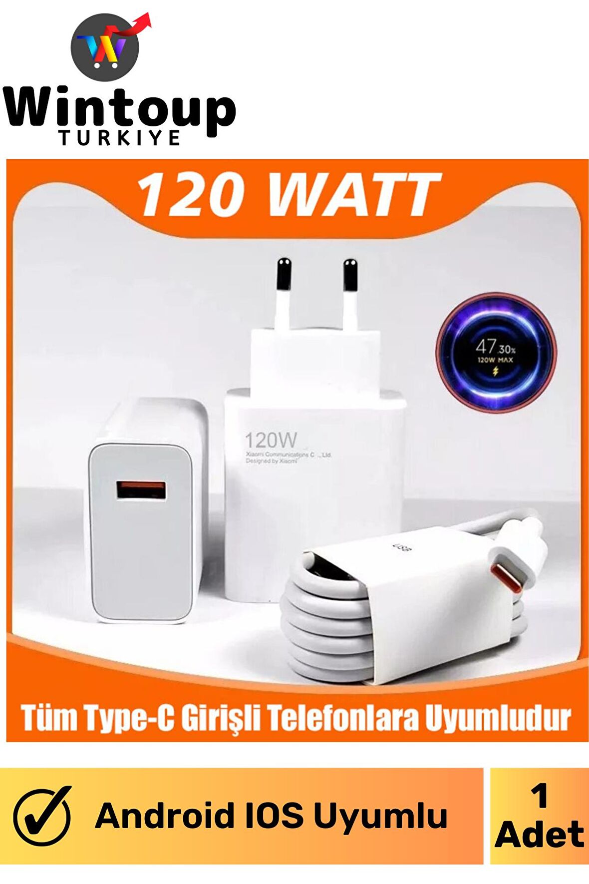 Samsung Galaxy Serisi Uyumlu Type C 120 Watt Turbo Hızlı Şarj Aleti