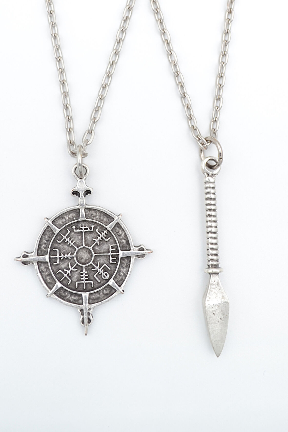 2'li Viking Pusula - Mızrak Gümüş Kaplama Kolye Seti