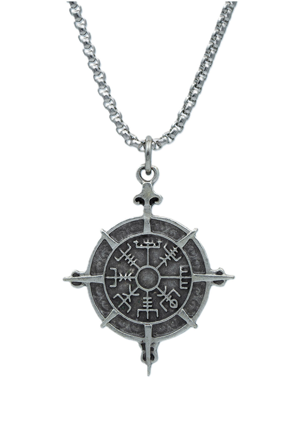 Viking Vegvisir Pusula  Örme Zincir Kolye - Gümüş Kaplama - Erkek Kadın Kolye - No:1455