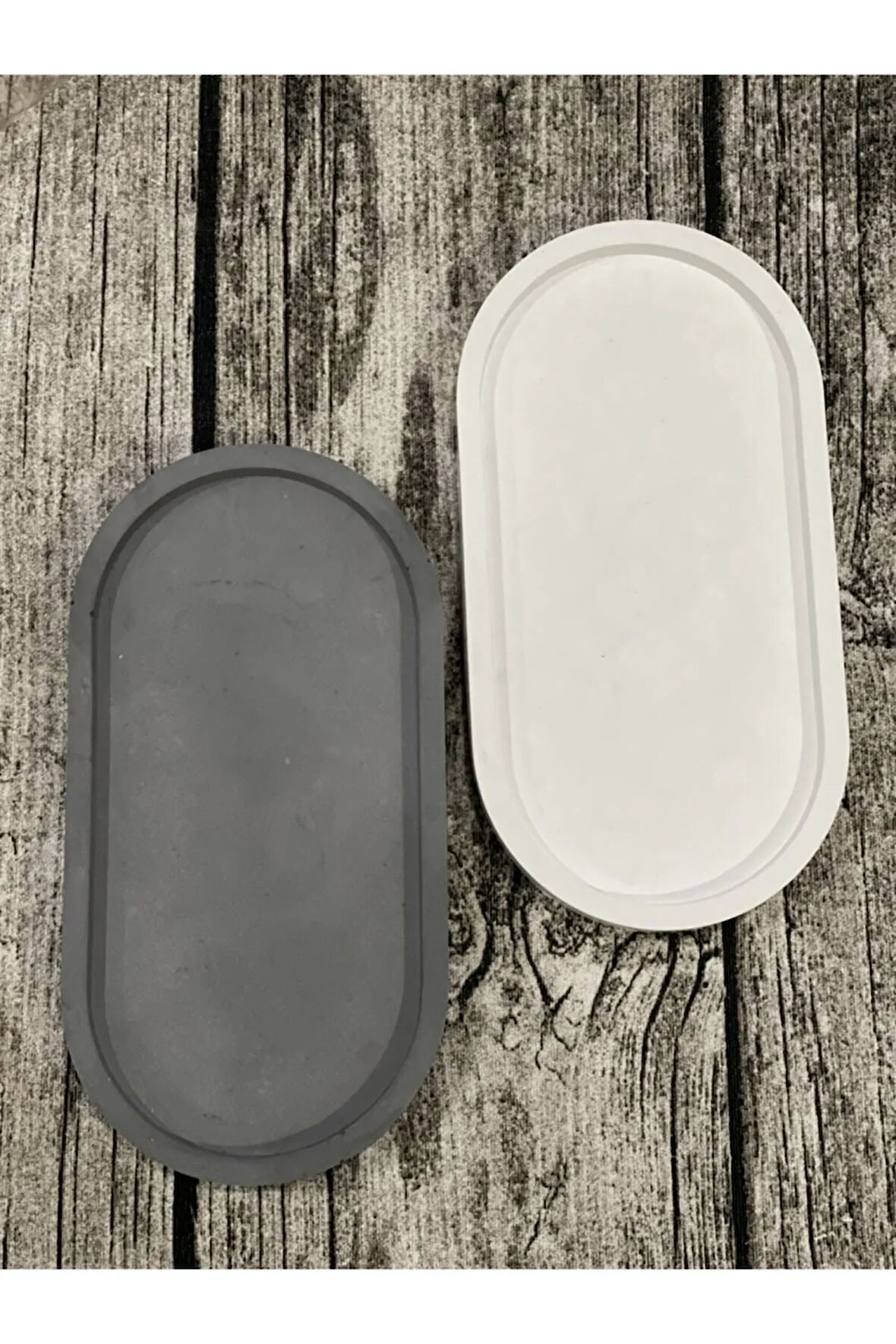 2'li Dekoratif Beton Oval Sunumluk Seti, Dekoratif Biblo Takı Tabağı, Saksılık,tütsülük,mumluk