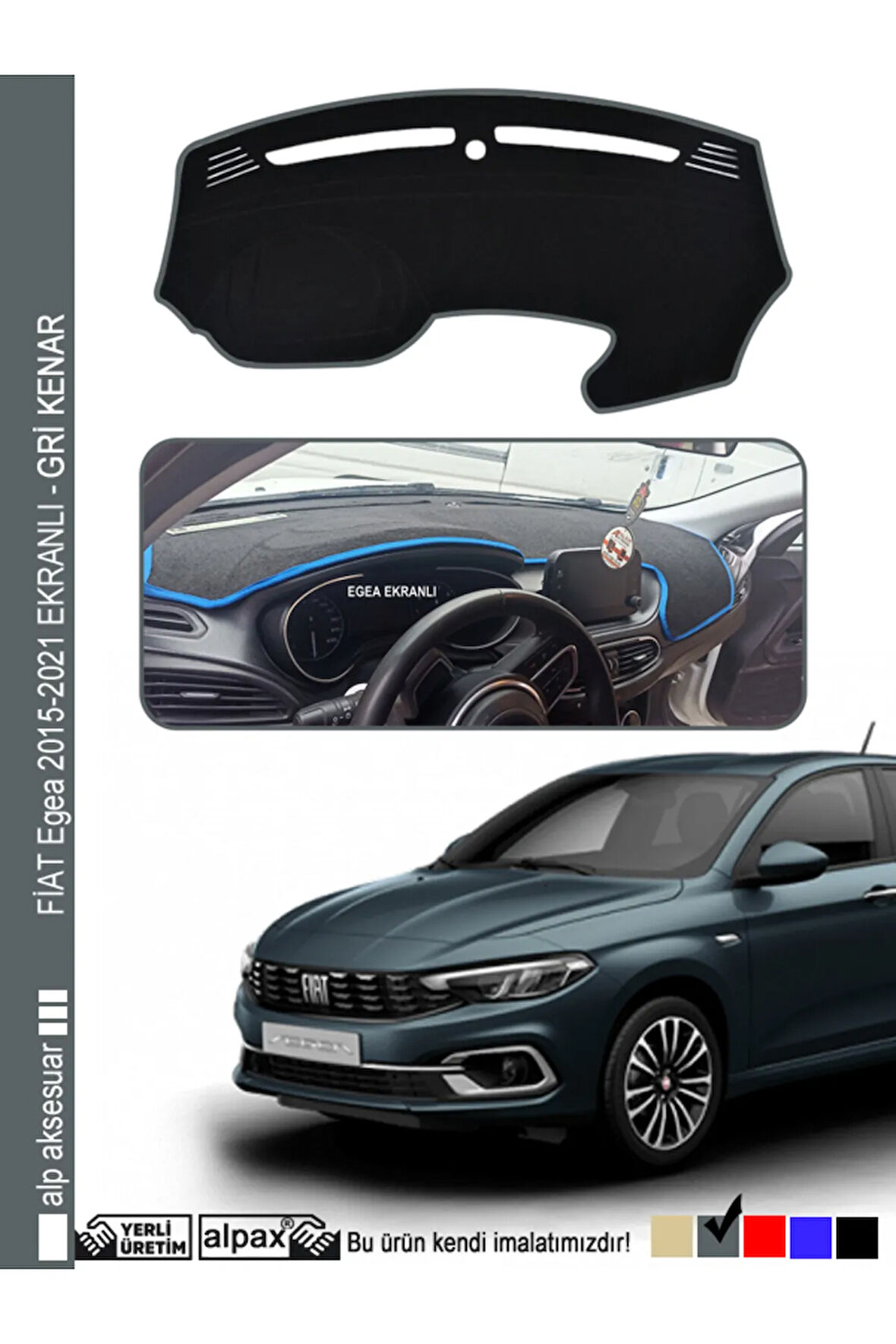 Fiat Egea Ekranlı Torpido Koruyucu 2015-2024 Arası Modelle - Gri Kenar