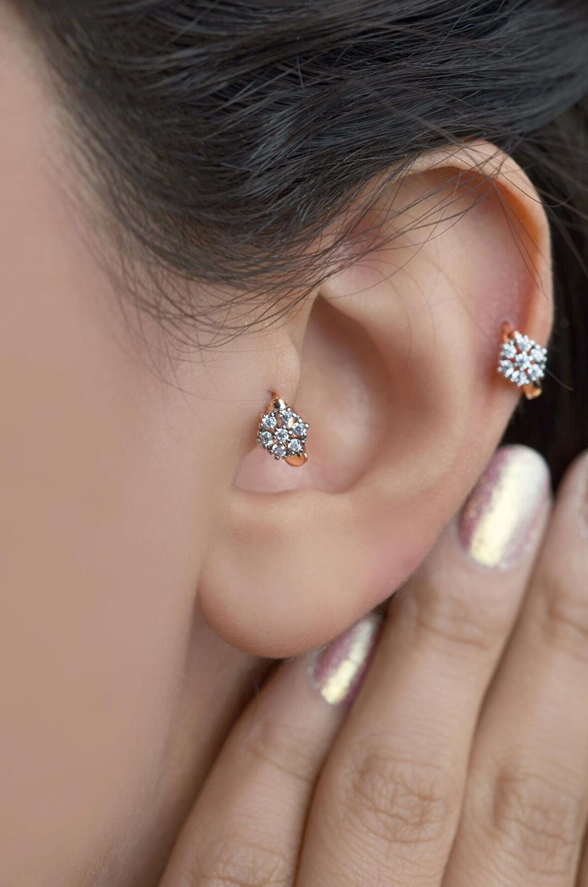 Kar Tanesi Halka Tragus Piercing Helix Kıkırdak Küpesi
